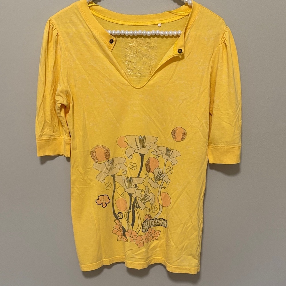 Vintage Guess Yellow Floral Short Sleeve Top